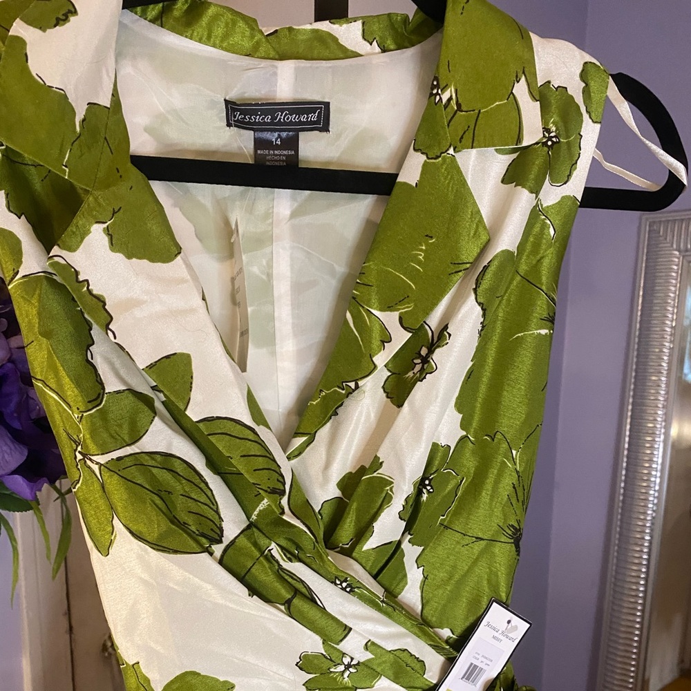 Green and white Floral and flare dress